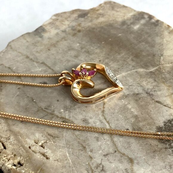 Ross-Simons Gold Vermeil Sterling Silver 925 Ruby Open Heart Pendant Necklace - Picture 5 of 16